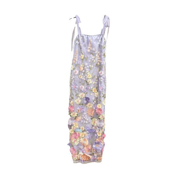 Shein Purple Floral Watercolor Spring Midi Dress With Cutout Flowers, Medium - Picture 1 of 8
